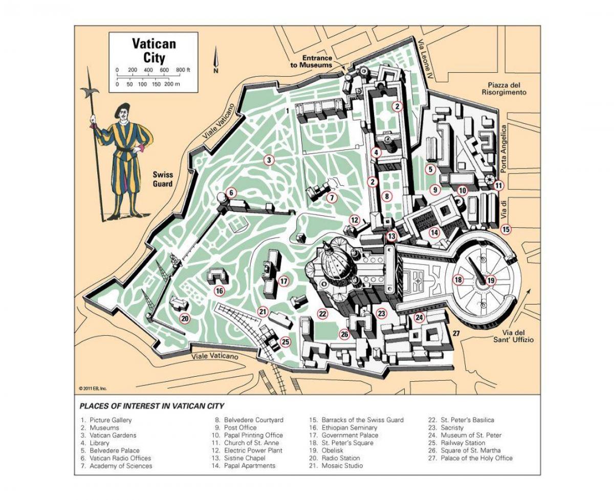 kaart van die Vatikaan museum uitleg